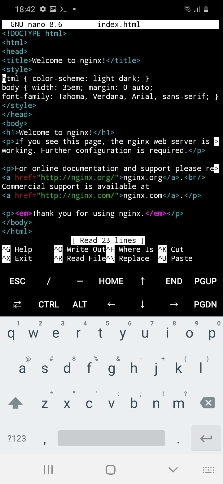 Editing HTML in the terminal with the nano command