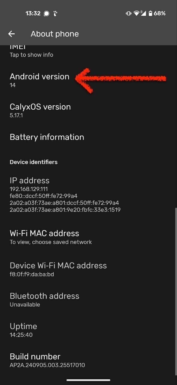 Android settings "About Phone"