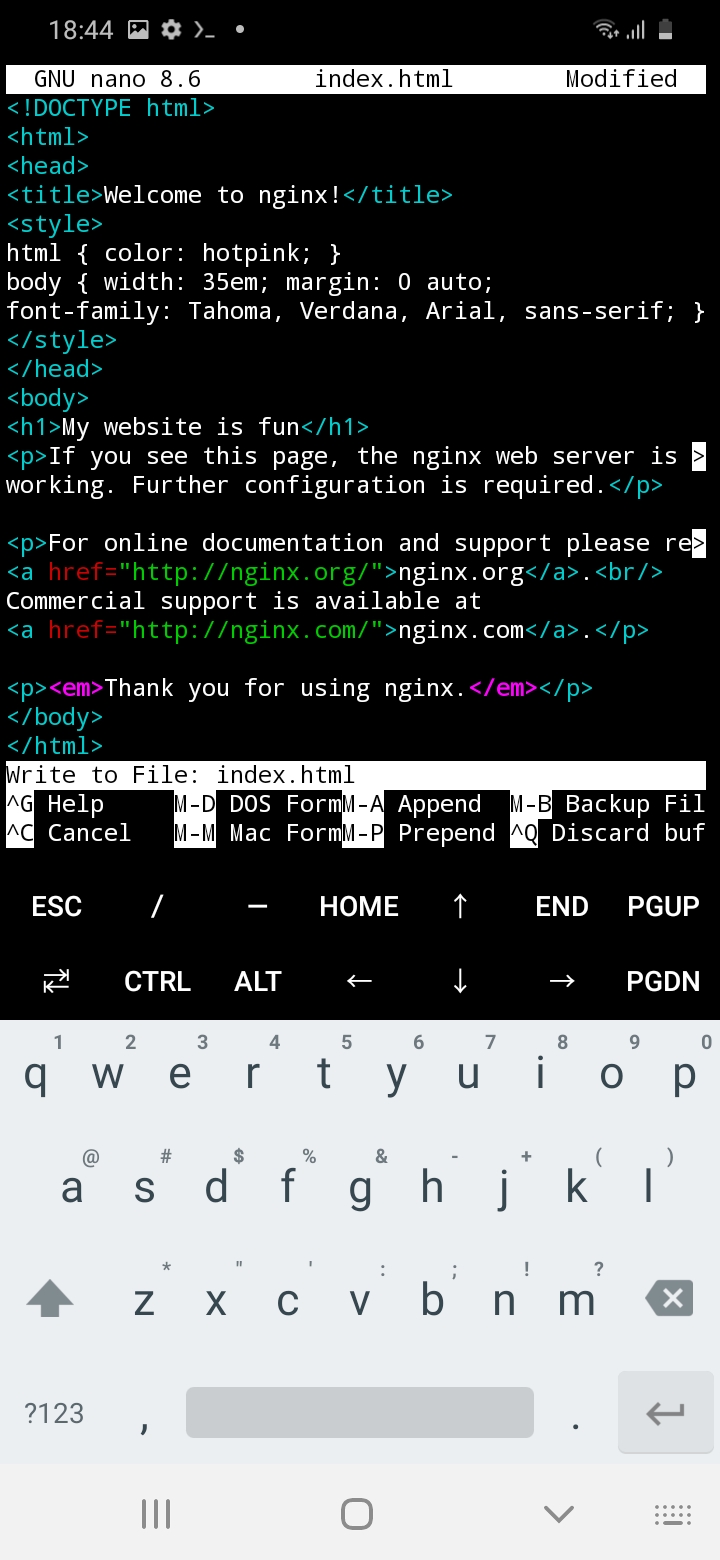 Typing yes to save and enter