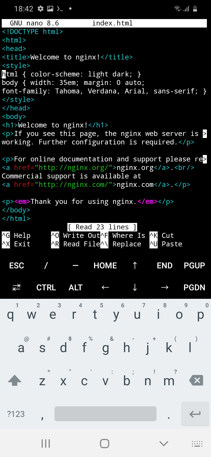 Editing HTML in the terminal with the nano command