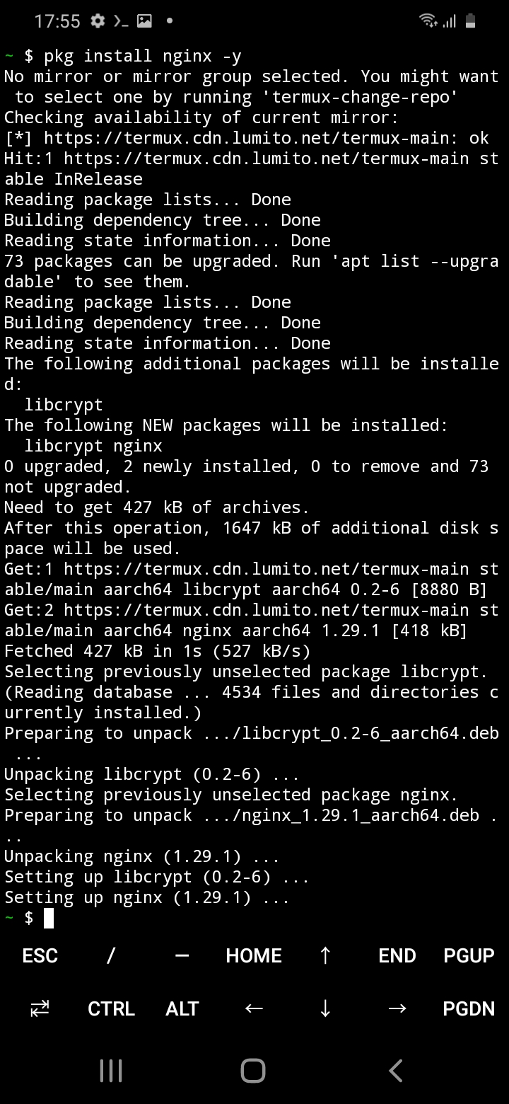 Installing nginx in Termux