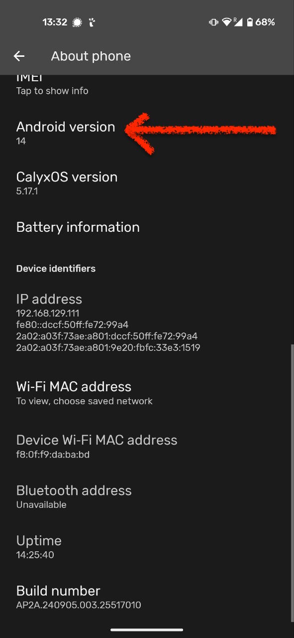 Android settings "About Phone"